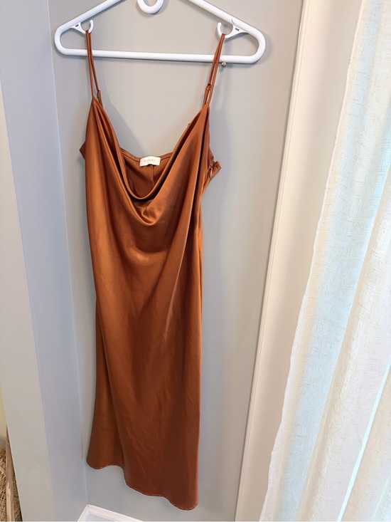 Meshki Dresses & Skirts - Meshki Copper Satin Cowl Slip Dress